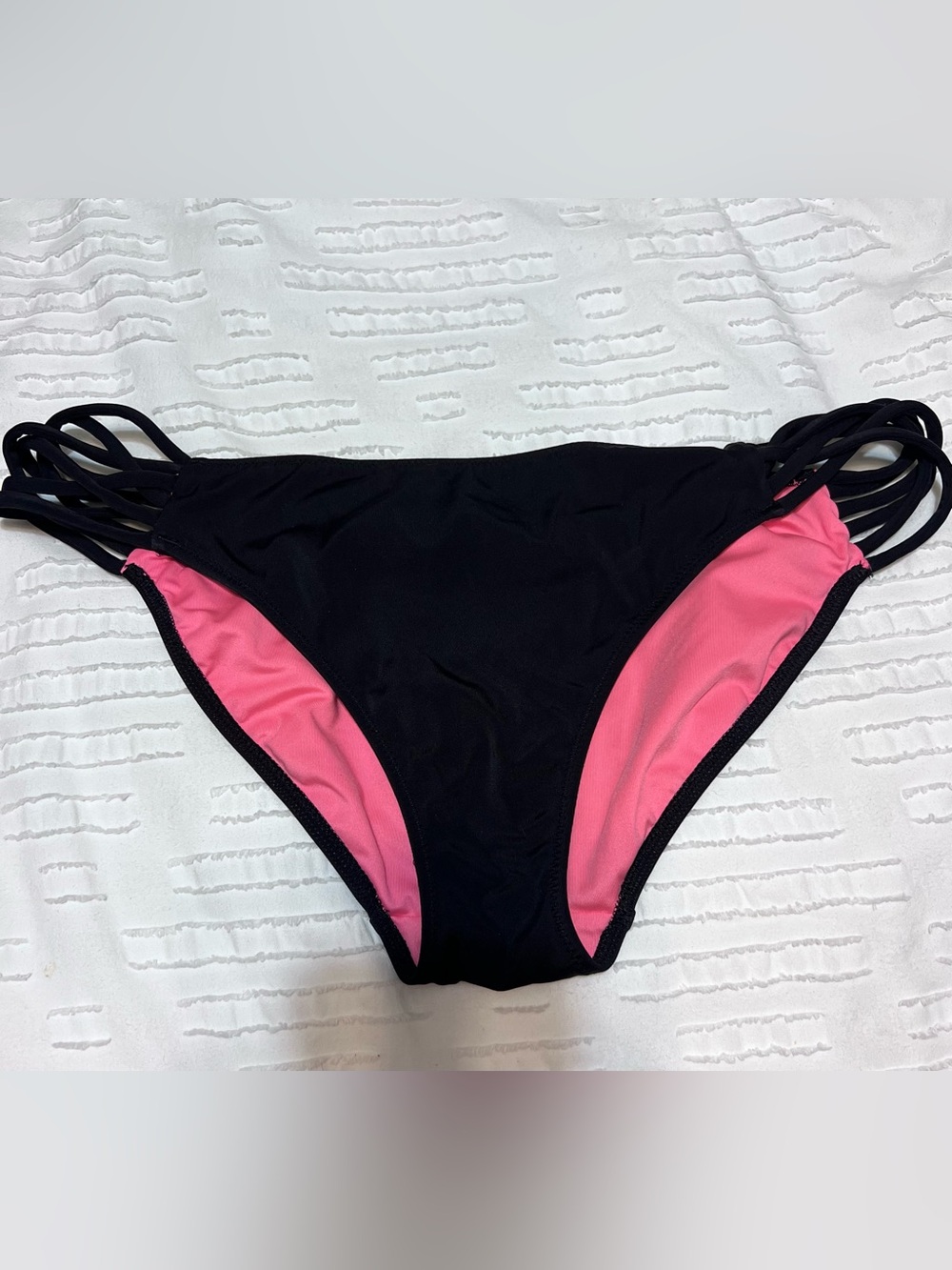 Pink Victoria's Secret Black and Pink Strappy Bikini Bottoms